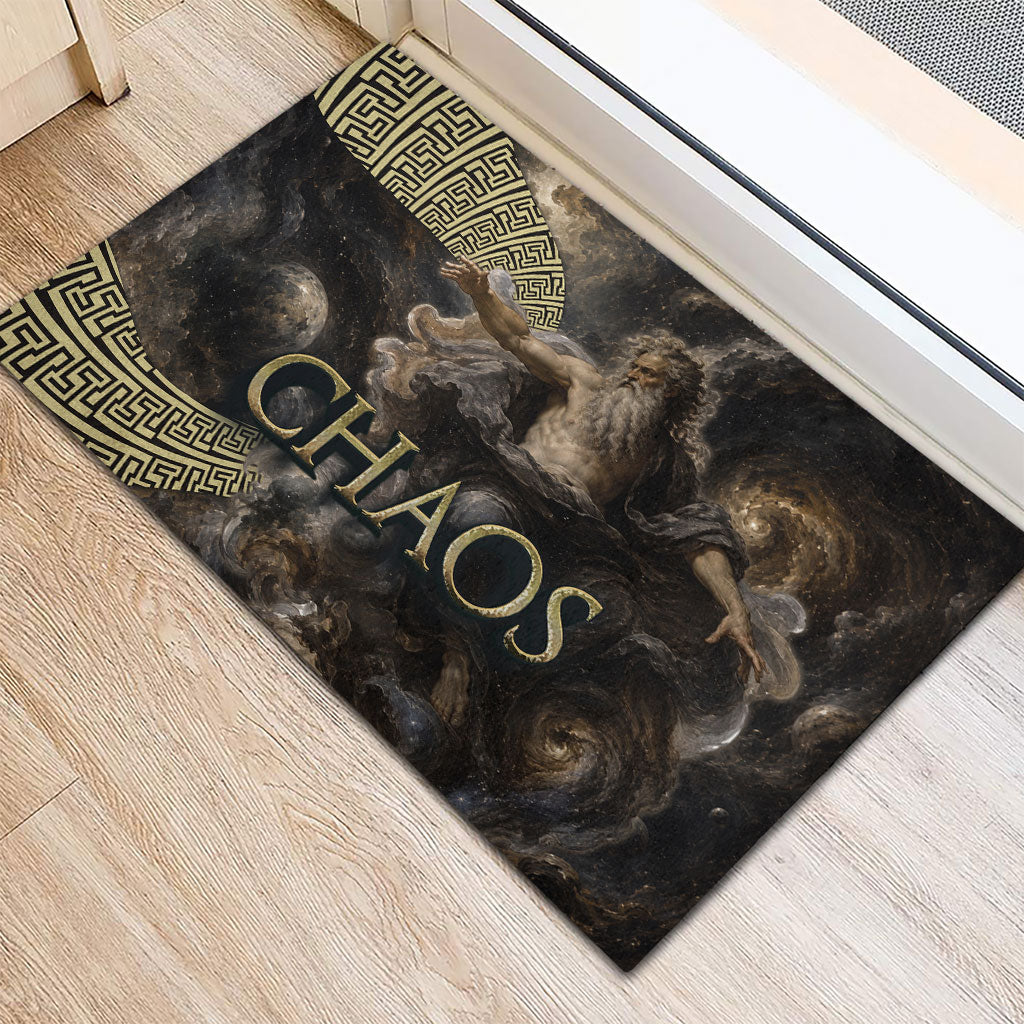 Greek God Of Chaos Rubber Doormat Cosmic Nebula Classical Art Greek Key Pattern