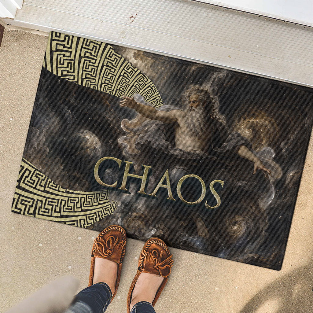 Greek God Of Chaos Rubber Doormat Cosmic Nebula Classical Art Greek Key Pattern
