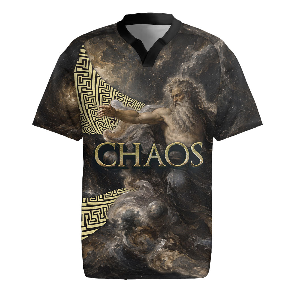 Greek God Of Chaos Rugby Jersey Cosmic Nebula Classical Art Greek Key Pattern
