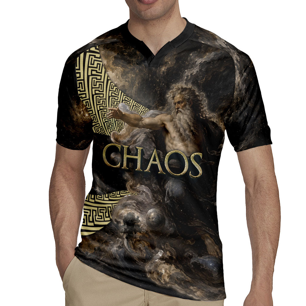 Greek God Of Chaos Rugby Jersey Cosmic Nebula Classical Art Greek Key Pattern