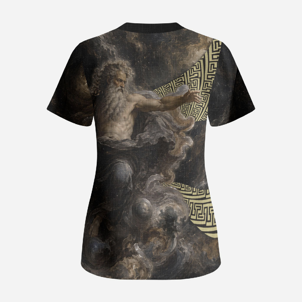 Greek God Of Chaos Scrub Top Cosmic Nebula Classical Art Greek Key Pattern