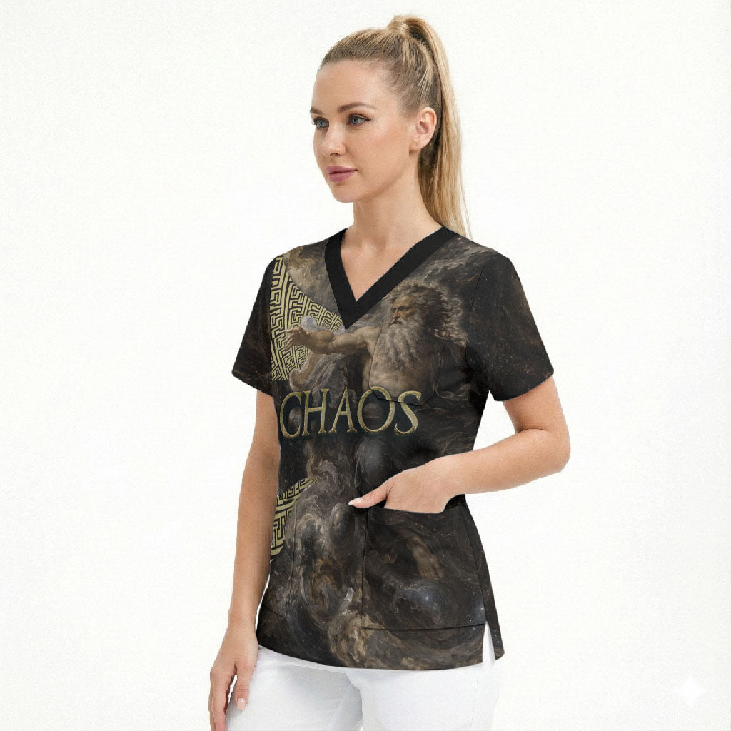 Greek God Of Chaos Scrub Top Cosmic Nebula Classical Art Greek Key Pattern