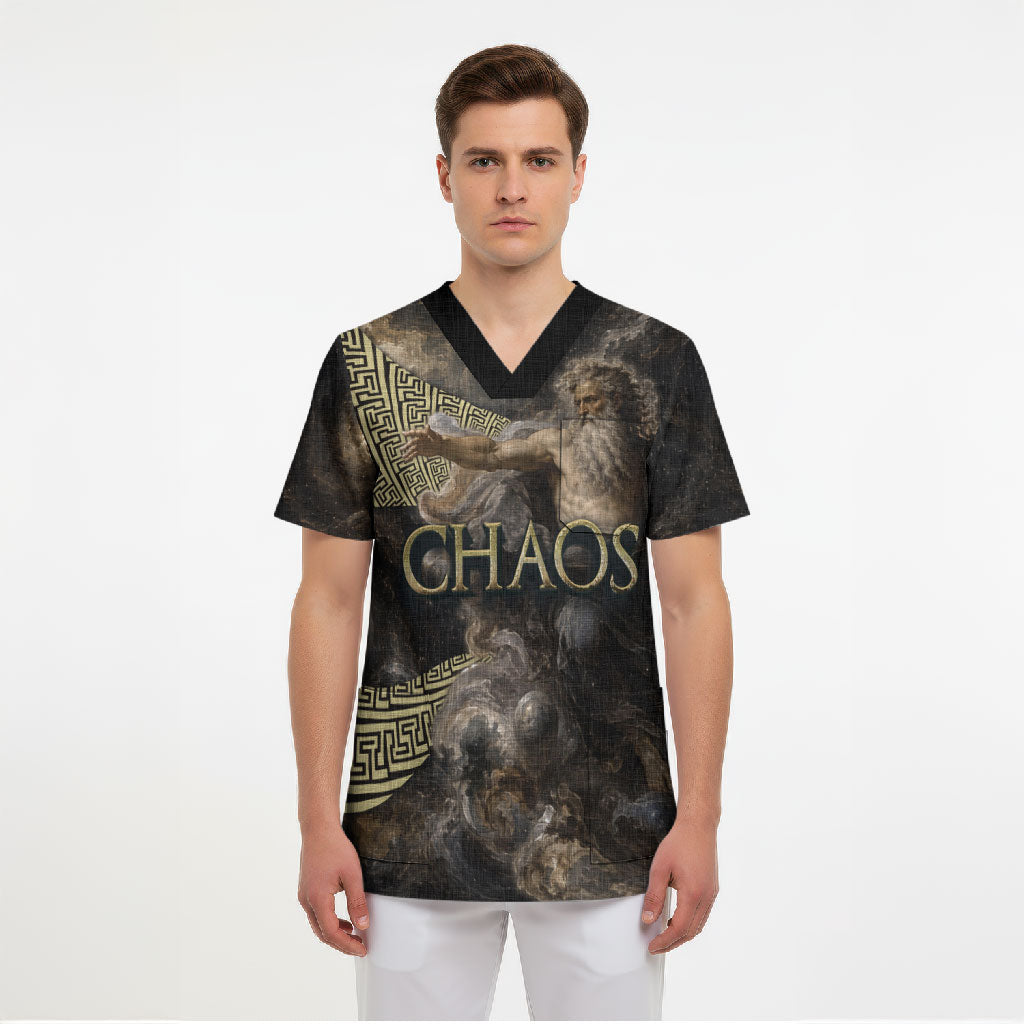 Greek God Of Chaos Scrub Top Cosmic Nebula Classical Art Greek Key Pattern