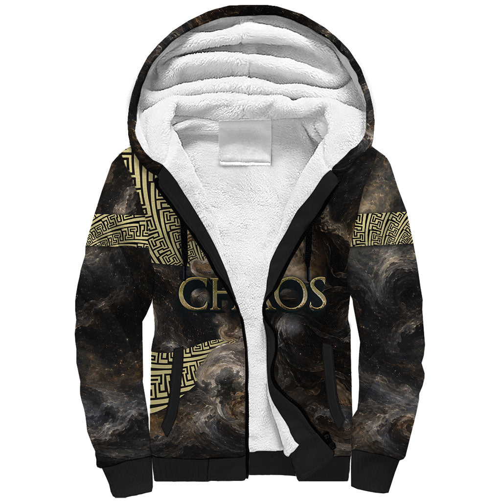 Greek God Of Chaos Sherpa Hoodie Cosmic Nebula Classical Art Greek Key Pattern