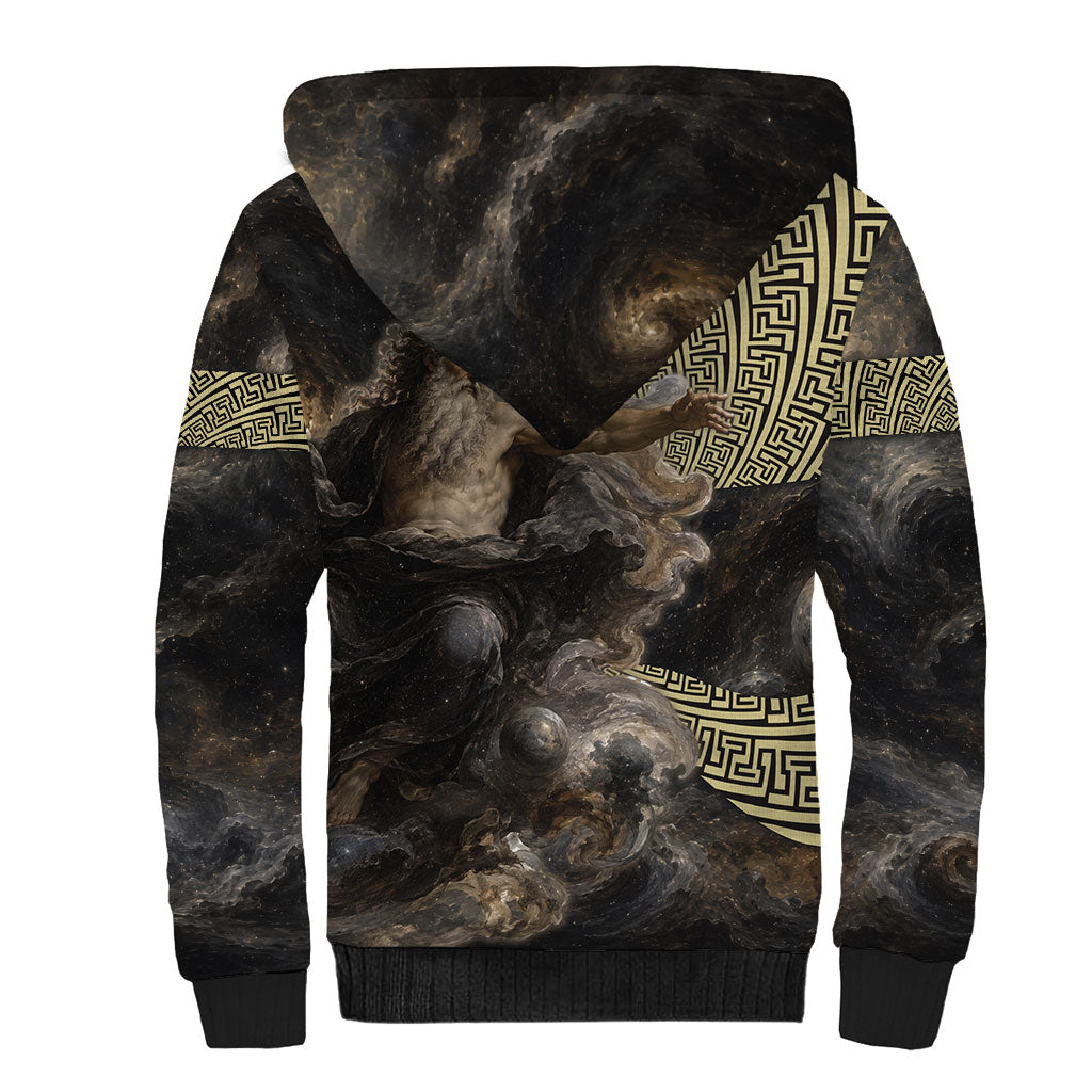 Greek God Of Chaos Sherpa Hoodie Cosmic Nebula Classical Art Greek Key Pattern