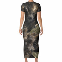 Greek God Of Chaos Short Sleeve Bodycon Dress Cosmic Nebula Classical Art Greek Key Pattern