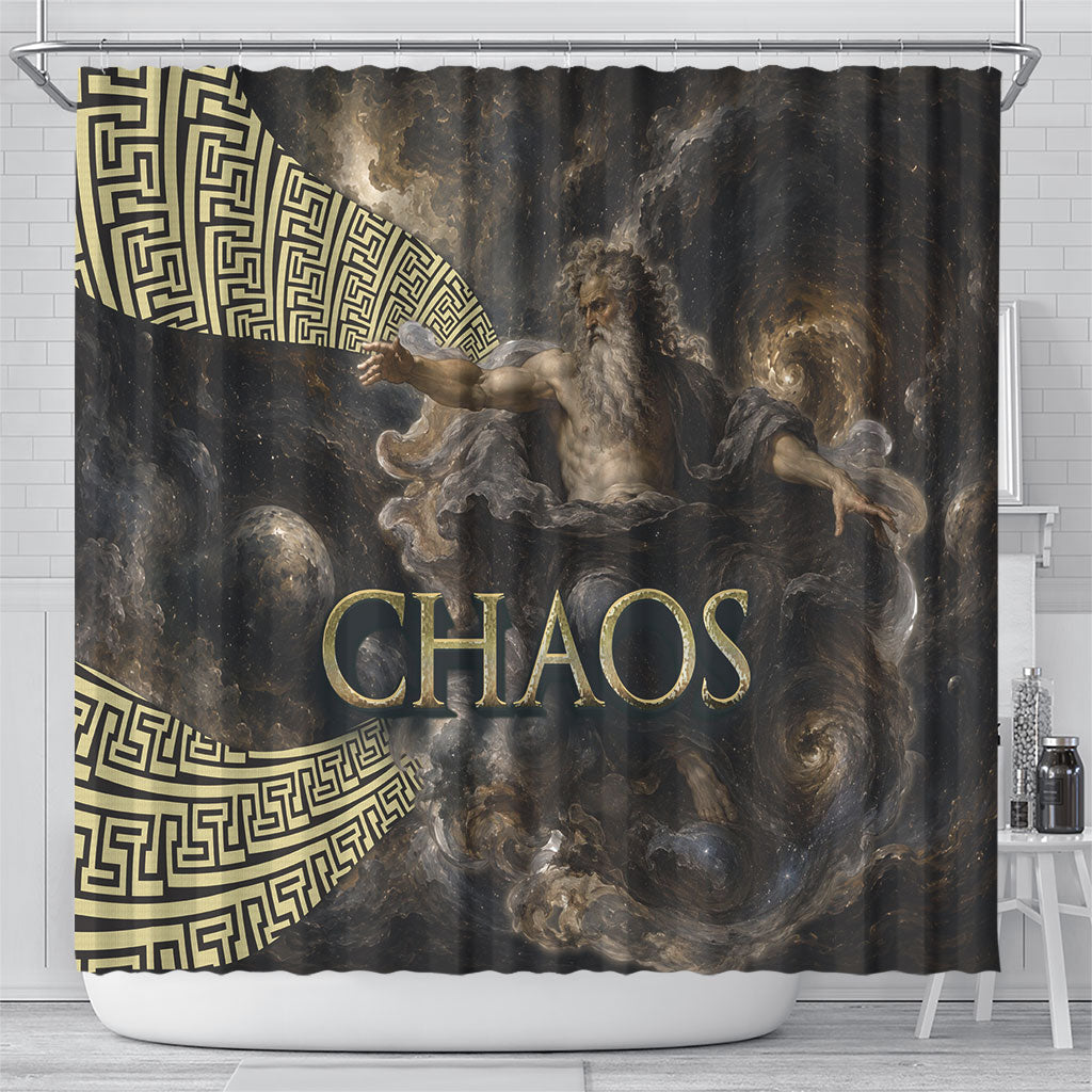 Greek God Of Chaos Shower Curtain Cosmic Nebula Classical Art Greek Key Pattern