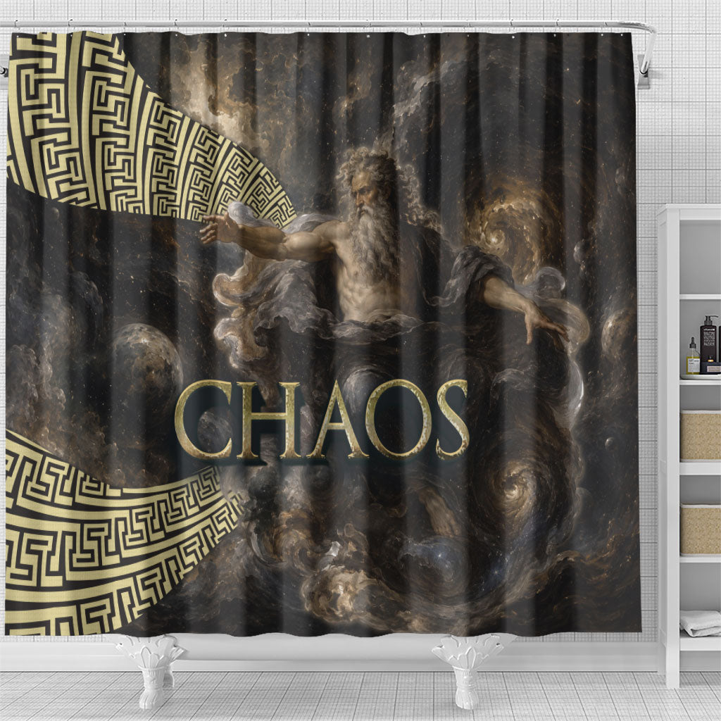 Greek God Of Chaos Shower Curtain Cosmic Nebula Classical Art Greek Key Pattern