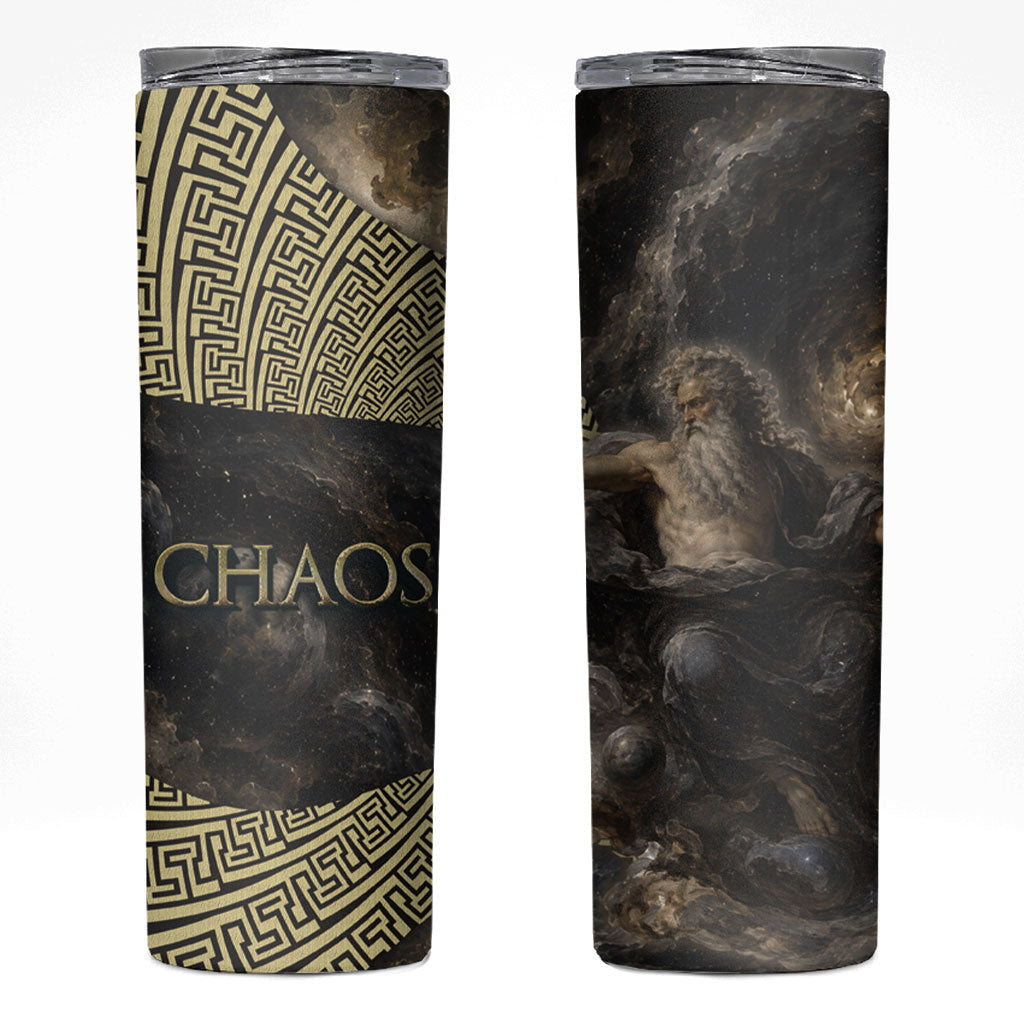 Greek God Of Chaos Skinny Tumbler Cosmic Nebula Classical Art Greek Key Pattern