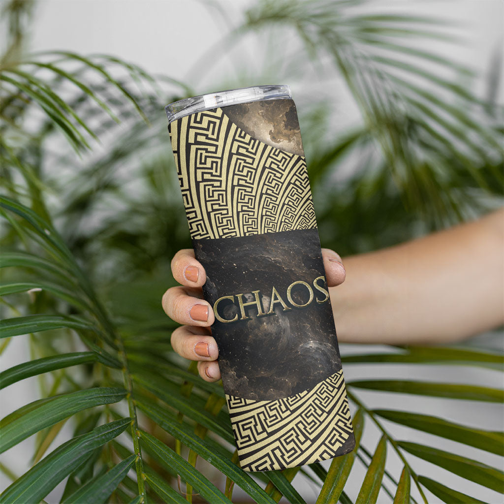 Greek God Of Chaos Skinny Tumbler Cosmic Nebula Classical Art Greek Key Pattern