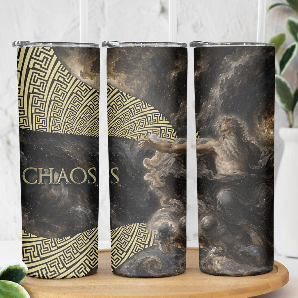 Greek God Of Chaos Skinny Tumbler Cosmic Nebula Classical Art Greek Key Pattern