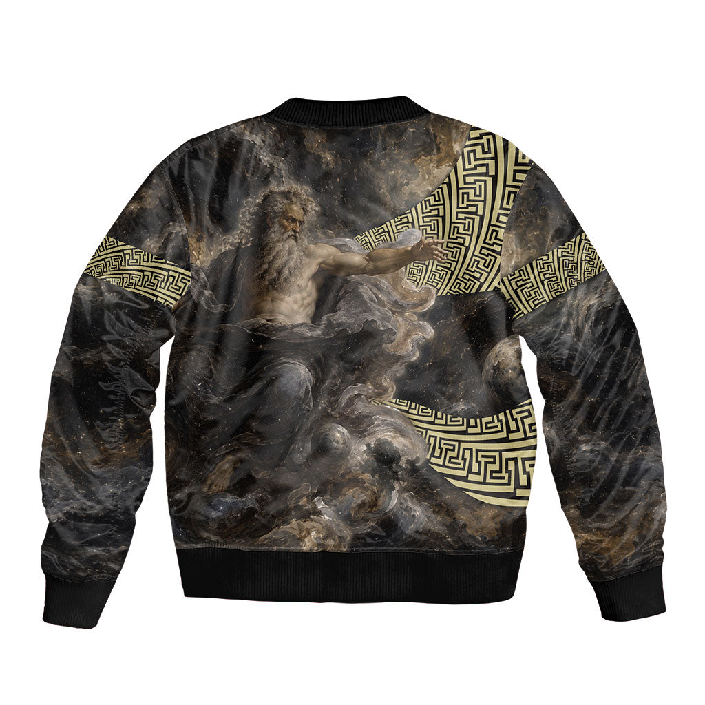 Greek God Of Chaos Sleeve Zip Bomber Jacket Cosmic Nebula Classical Art Greek Key Pattern