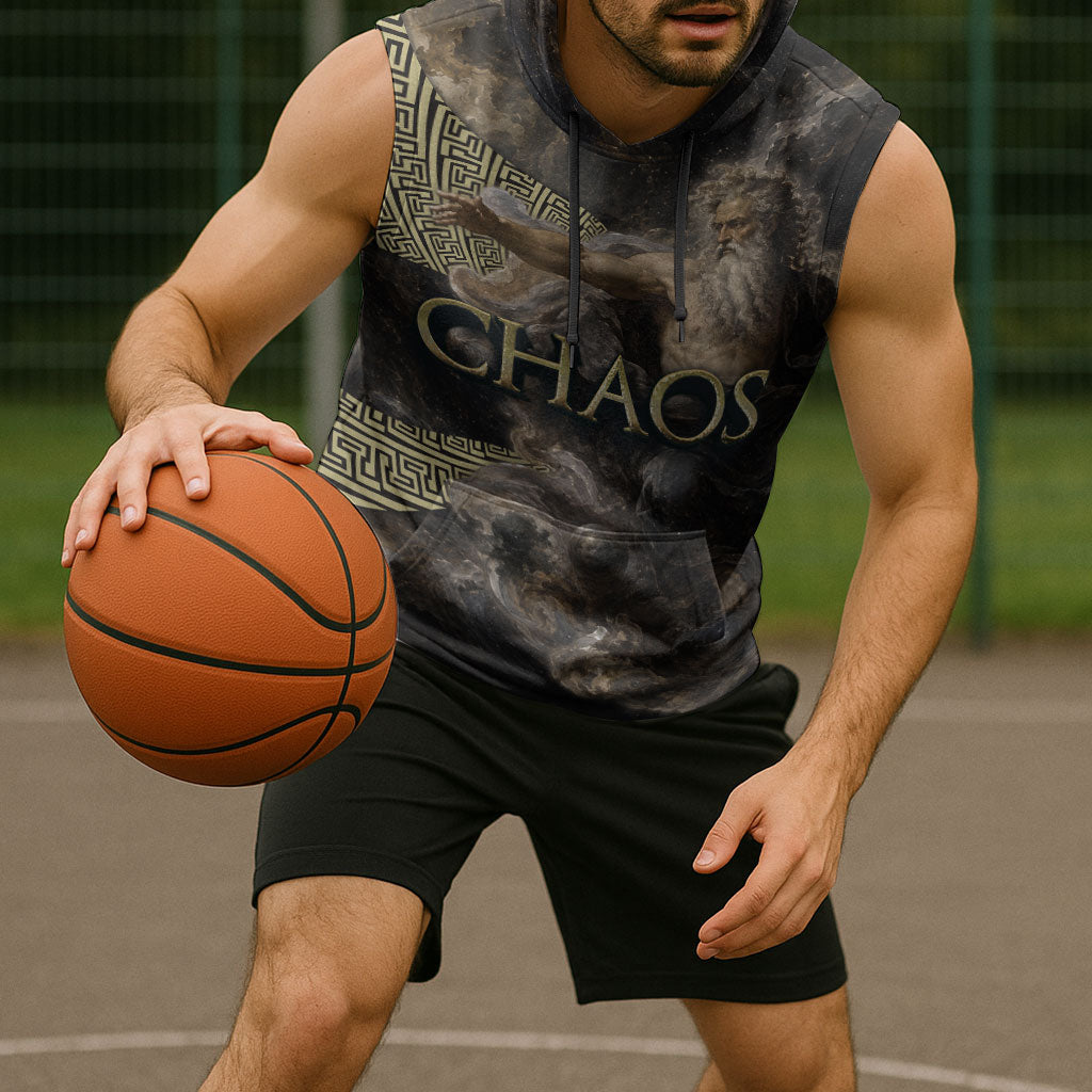 Greek God Of Chaos Sleeveless Hoodie Cosmic Nebula Classical Art Greek Key Pattern