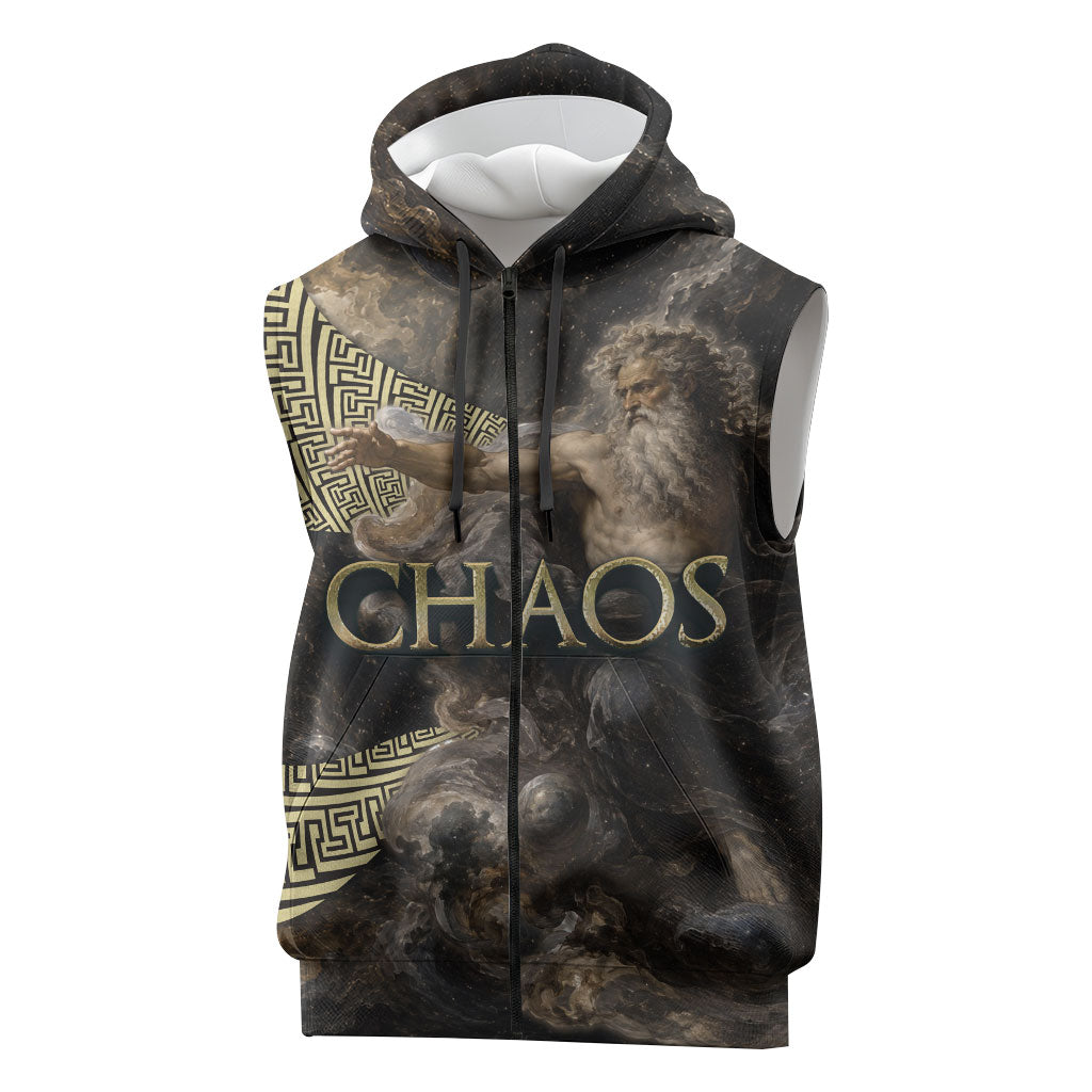 Greek God Of Chaos Sleeveless Zip Hoodie Cosmic Nebula Classical Art Greek Key Pattern