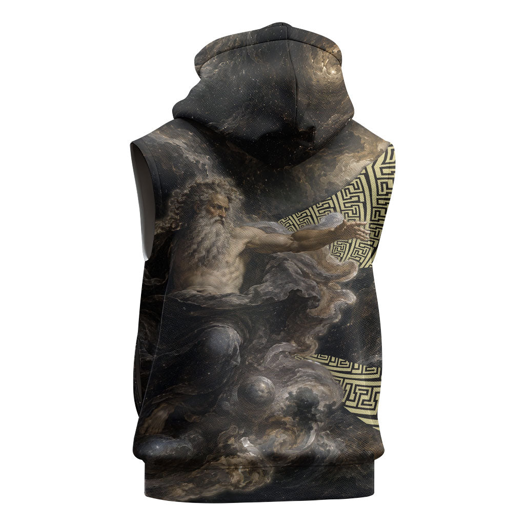 Greek God Of Chaos Sleeveless Zip Hoodie Cosmic Nebula Classical Art Greek Key Pattern