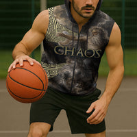 Greek God Of Chaos Sleeveless Zip Hoodie Cosmic Nebula Classical Art Greek Key Pattern