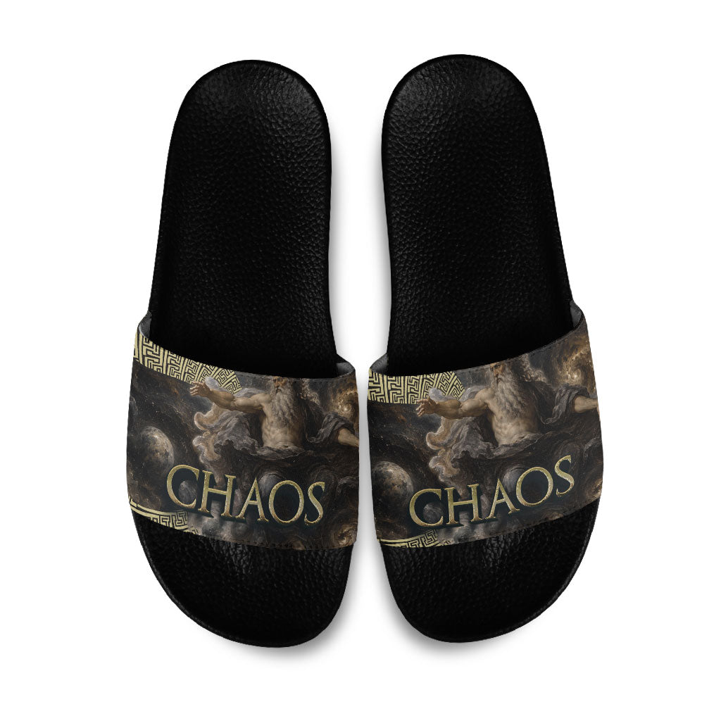 Greek God Of Chaos Slide Sandals Cosmic Nebula Classical Art Greek Key Pattern