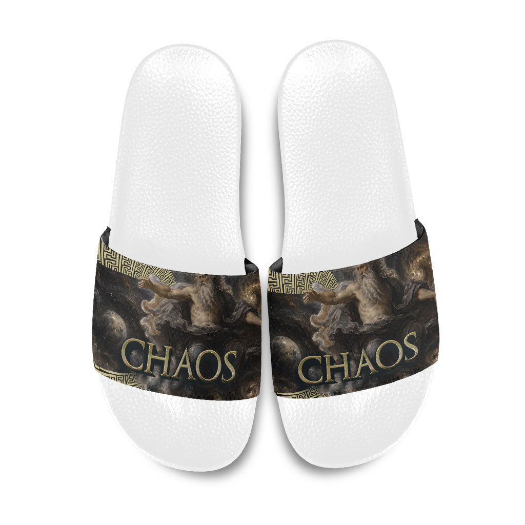 Greek God Of Chaos Slide Sandals Cosmic Nebula Classical Art Greek Key Pattern