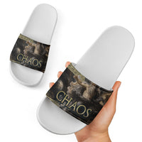Greek God Of Chaos Slide Sandals Cosmic Nebula Classical Art Greek Key Pattern
