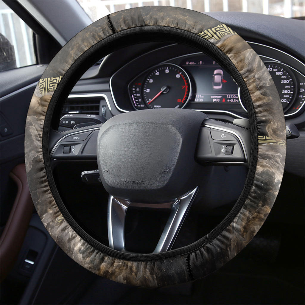 Greek God Of Chaos Steering Wheel Cover Cosmic Nebula Classical Art Greek Key Pattern