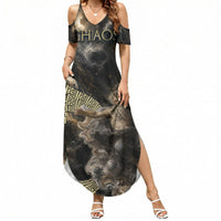 Greek God Of Chaos Summer Maxi Dress Cosmic Nebula Classical Art Greek Key Pattern