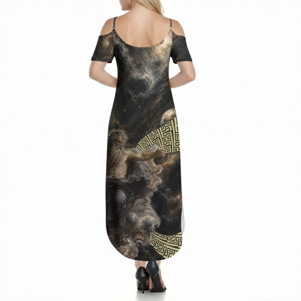 Greek God Of Chaos Summer Maxi Dress Cosmic Nebula Classical Art Greek Key Pattern