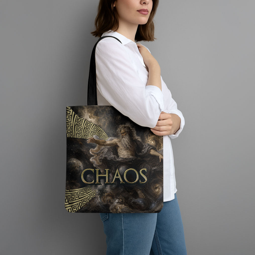 Greek God Of Chaos Tote Bag Cosmic Nebula Classical Art Greek Key Pattern