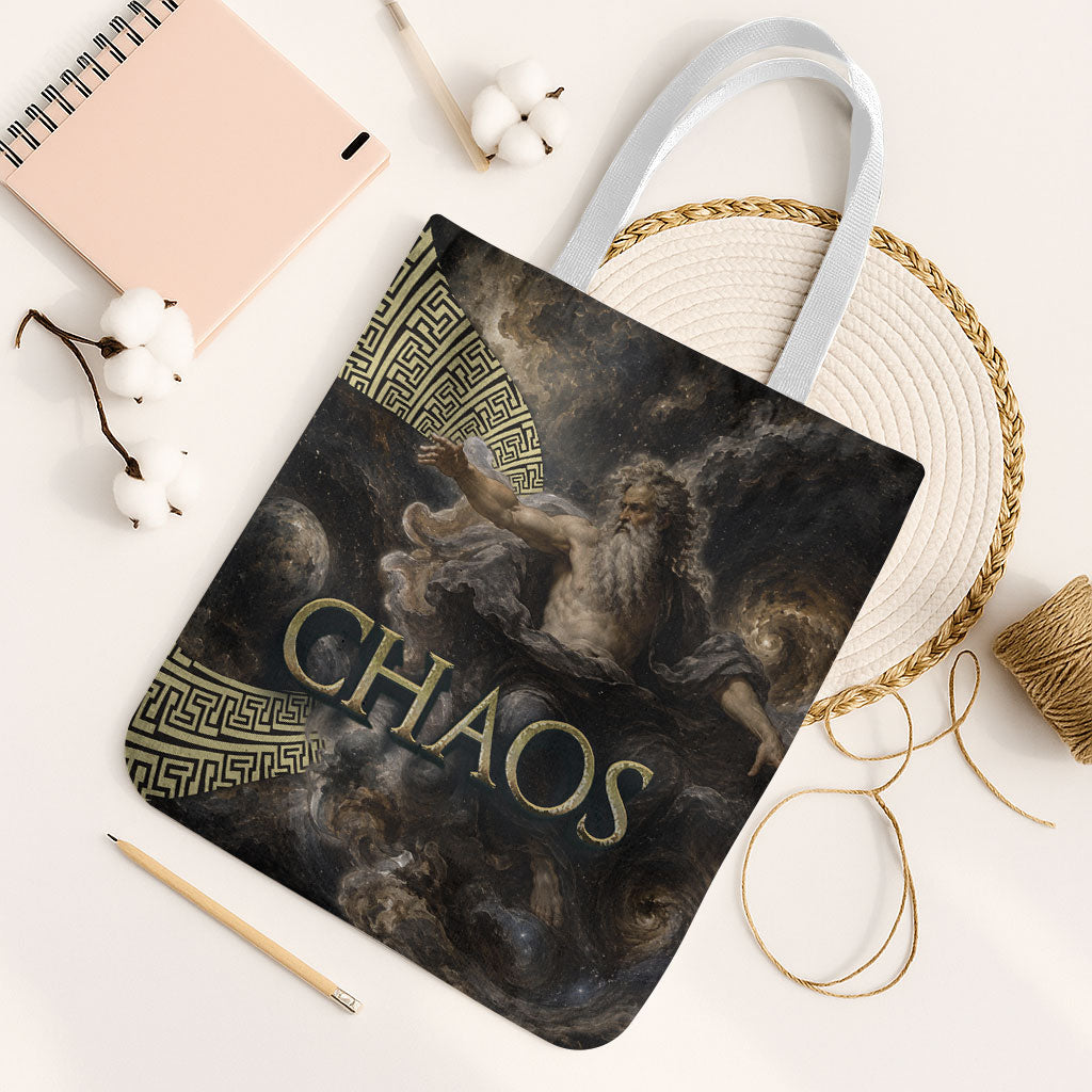 Greek God Of Chaos Tote Bag Cosmic Nebula Classical Art Greek Key Pattern