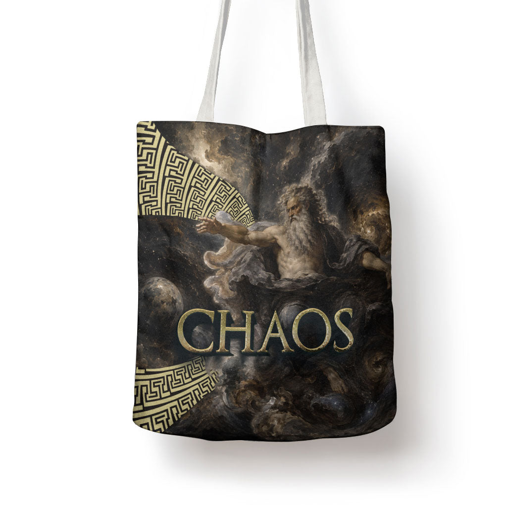 Greek God Of Chaos Tote Bag Cosmic Nebula Classical Art Greek Key Pattern