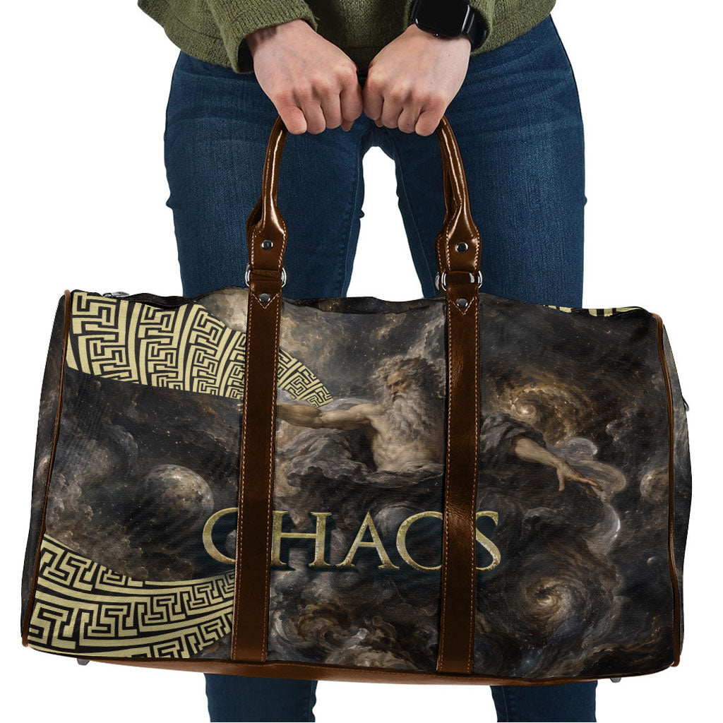 Greek God Of Chaos Travel Bag Cosmic Nebula Classical Art Greek Key Pattern