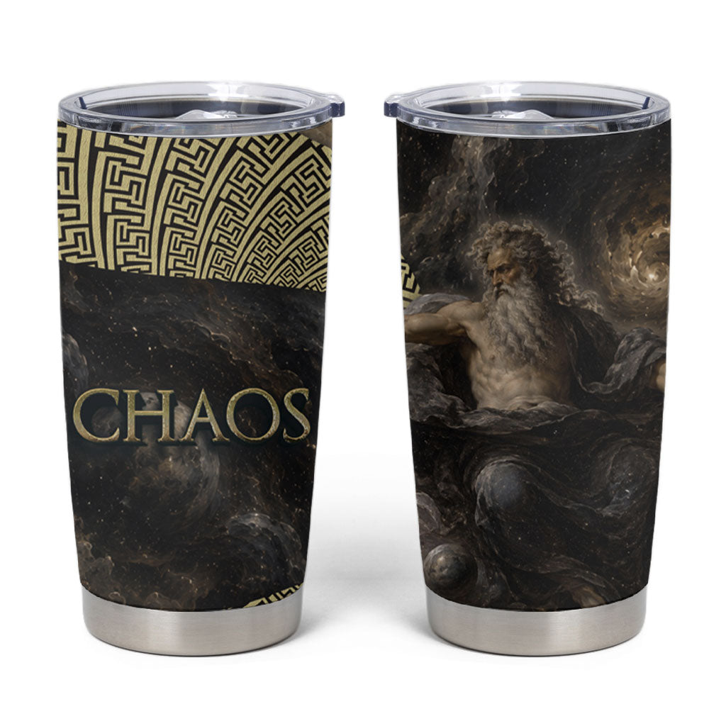Greek God Of Chaos Tumbler Cup Cosmic Nebula Classical Art Greek Key Pattern