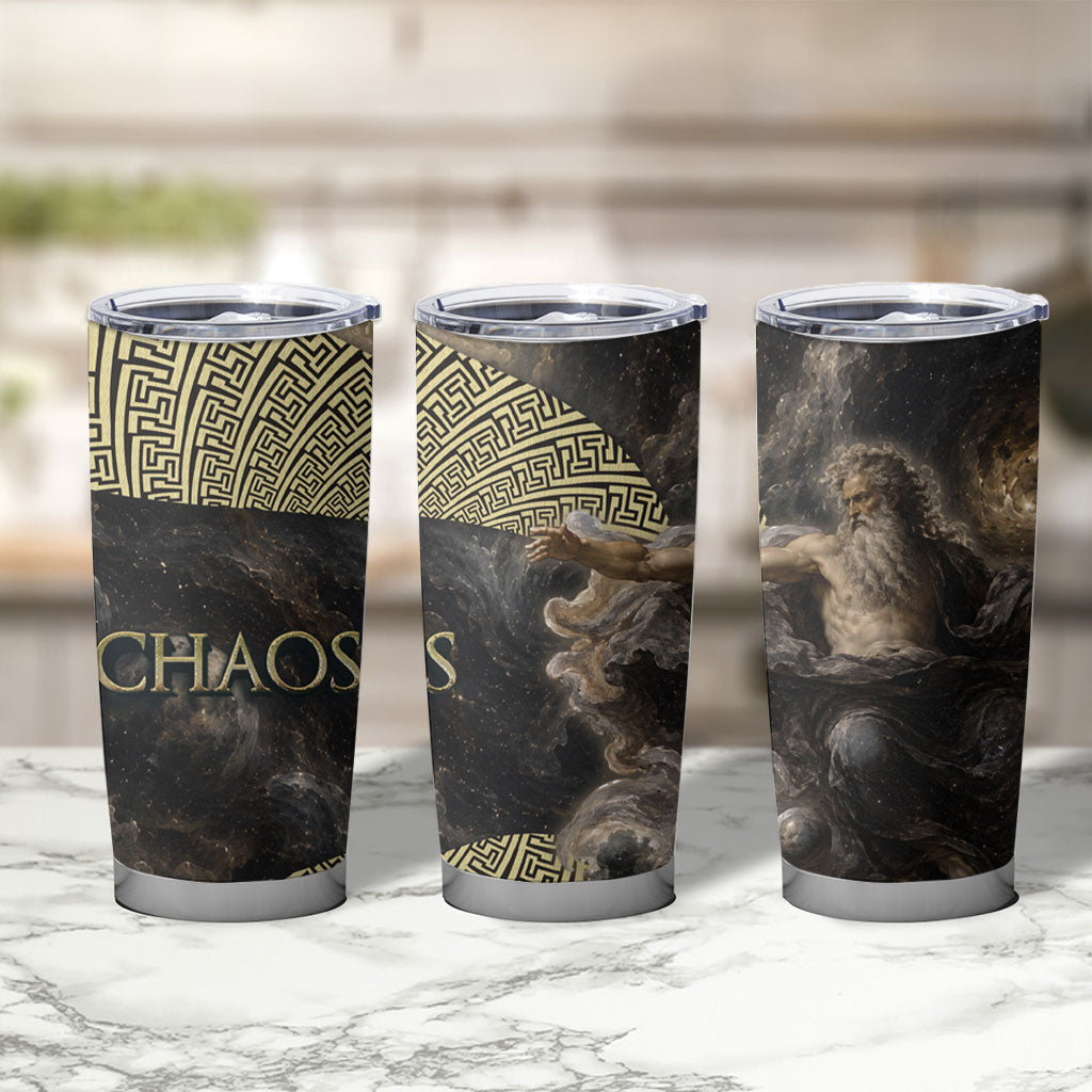 Greek God Of Chaos Tumbler Cup Cosmic Nebula Classical Art Greek Key Pattern