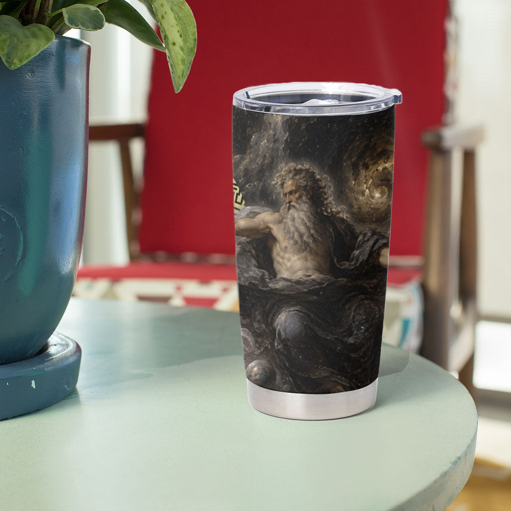 Greek God Of Chaos Tumbler Cup Cosmic Nebula Classical Art Greek Key Pattern