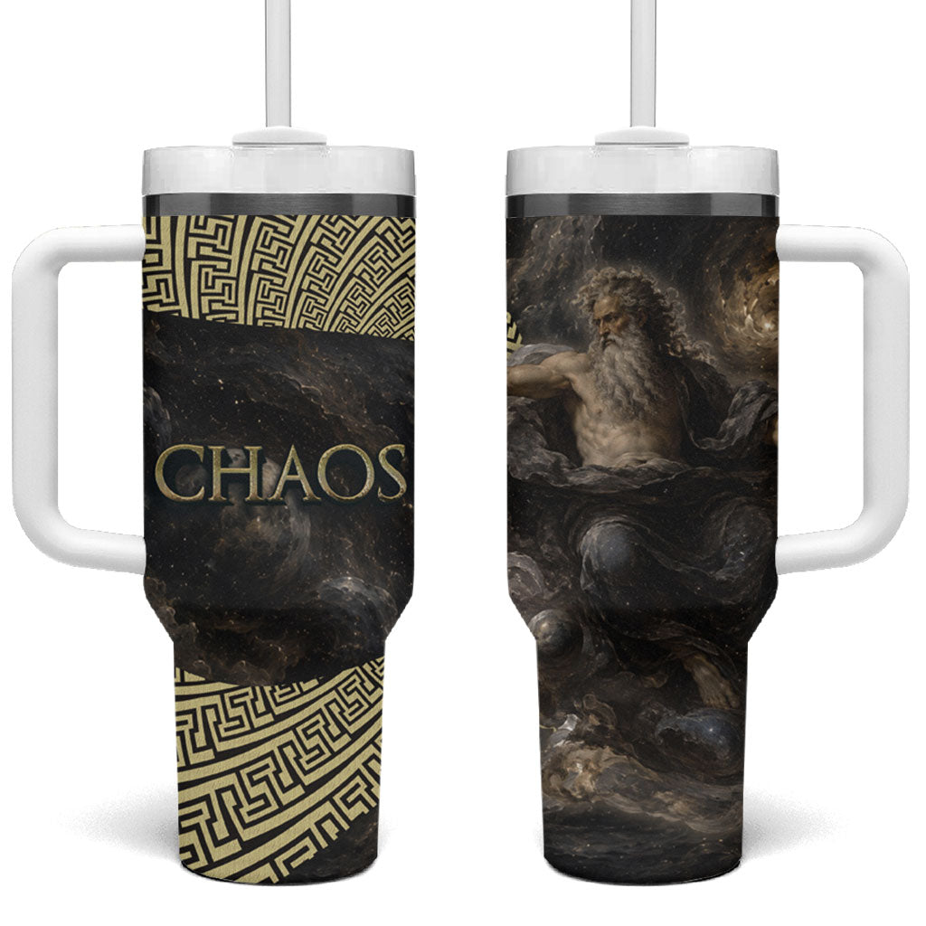 Greek God Of Chaos Tumbler With Handle Cosmic Nebula Classical Art Greek Key Pattern