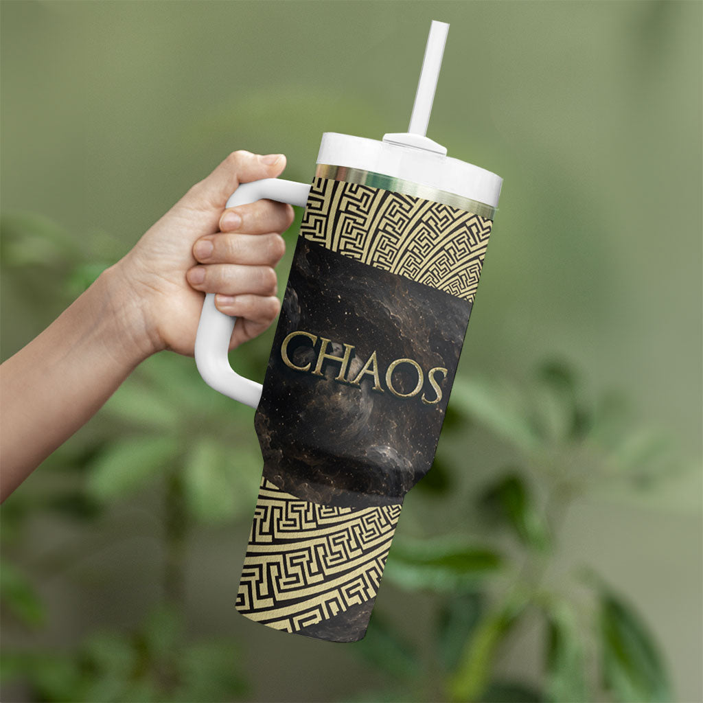 Greek God Of Chaos Tumbler With Handle Cosmic Nebula Classical Art Greek Key Pattern