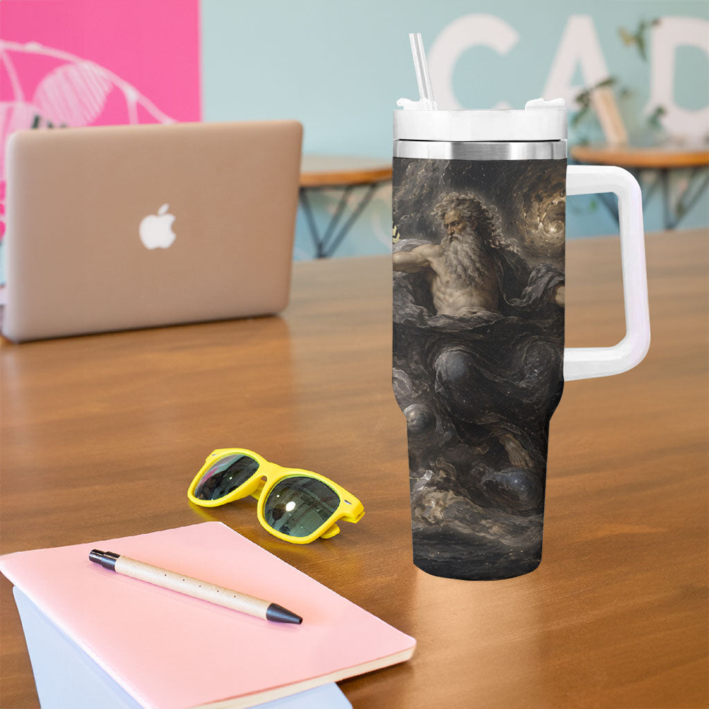 Greek God Of Chaos Tumbler With Handle Cosmic Nebula Classical Art Greek Key Pattern