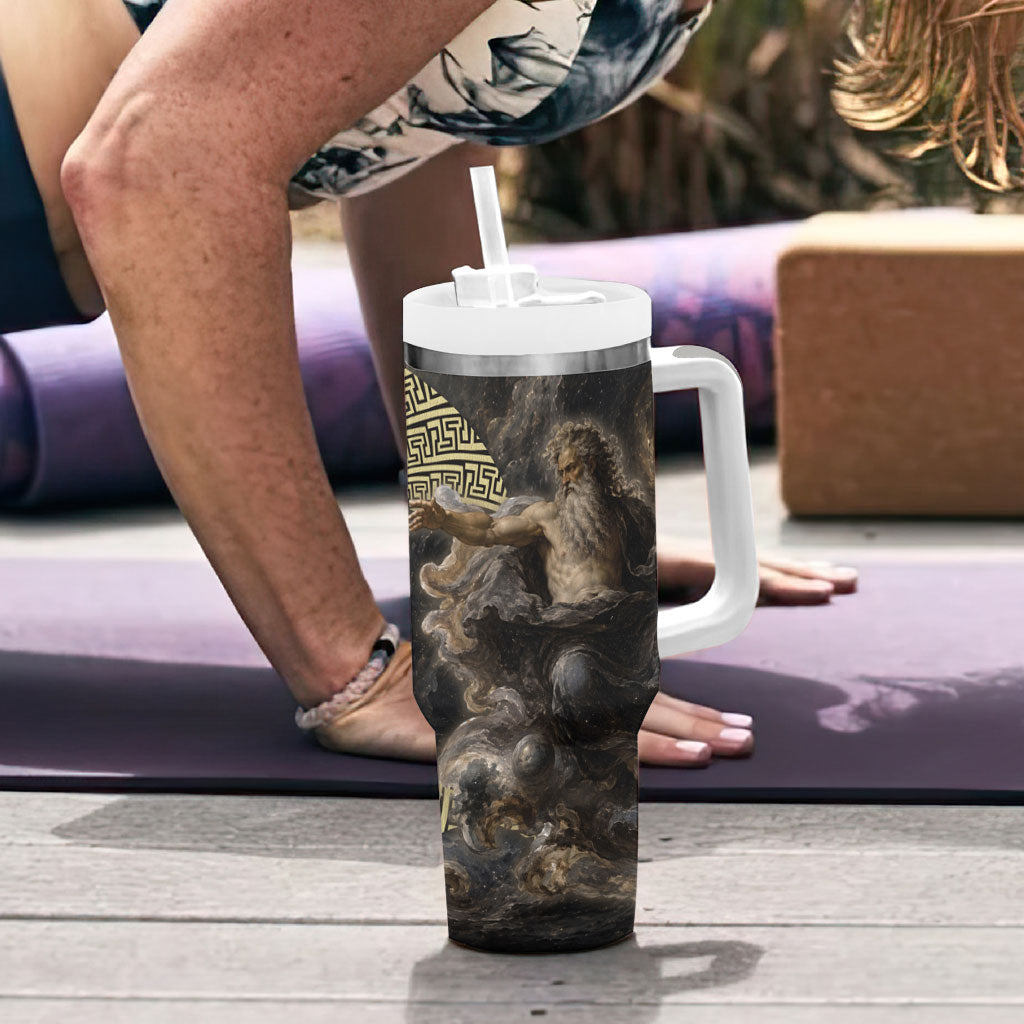 Greek God Of Chaos Tumbler With Handle Cosmic Nebula Classical Art Greek Key Pattern