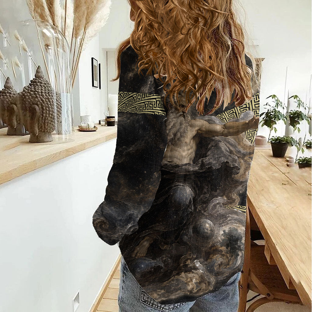 Greek God Of Chaos Women Casual Shirt Cosmic Nebula Classical Art Greek Key Pattern