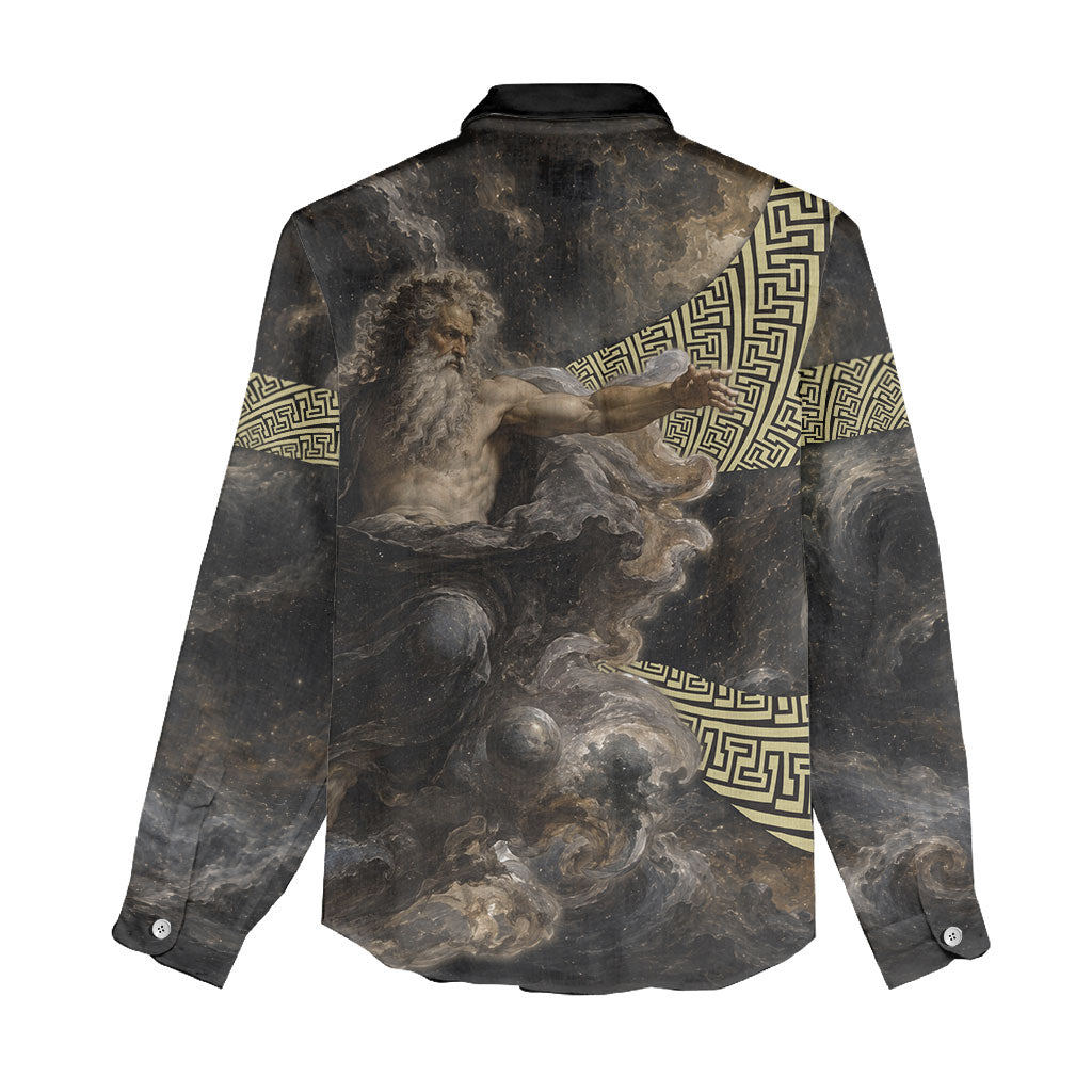 Greek God Of Chaos Women Casual Shirt Cosmic Nebula Classical Art Greek Key Pattern
