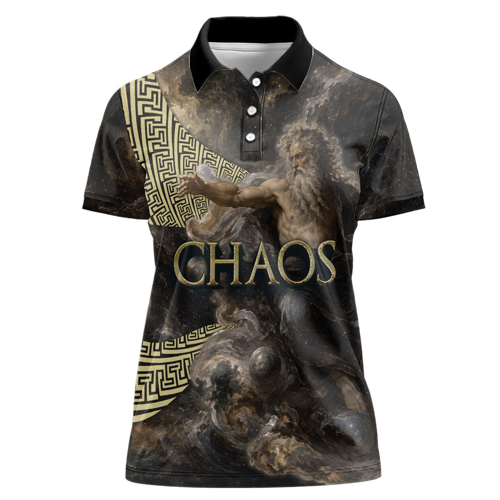 Greek God Of Chaos Women Polo Shirt Cosmic Nebula Classical Art Greek Key Pattern