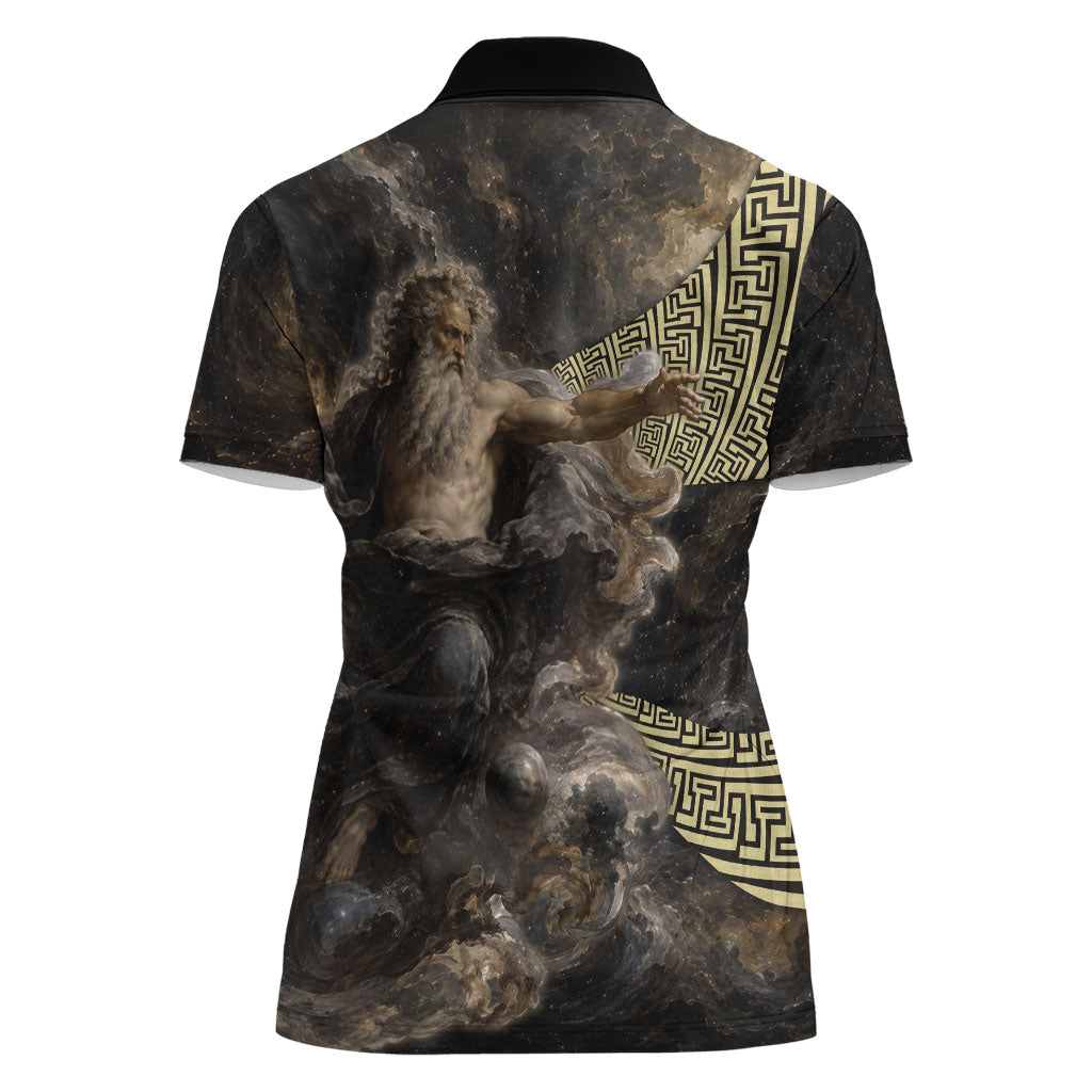 Greek God Of Chaos Women Polo Shirt Cosmic Nebula Classical Art Greek Key Pattern