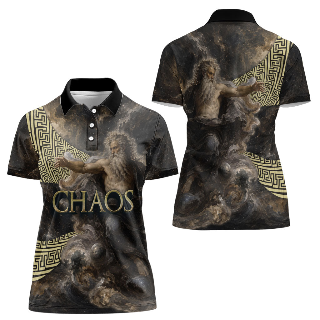 Greek God Of Chaos Women Polo Shirt Cosmic Nebula Classical Art Greek Key Pattern