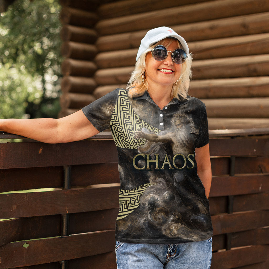 Greek God Of Chaos Women Polo Shirt Cosmic Nebula Classical Art Greek Key Pattern