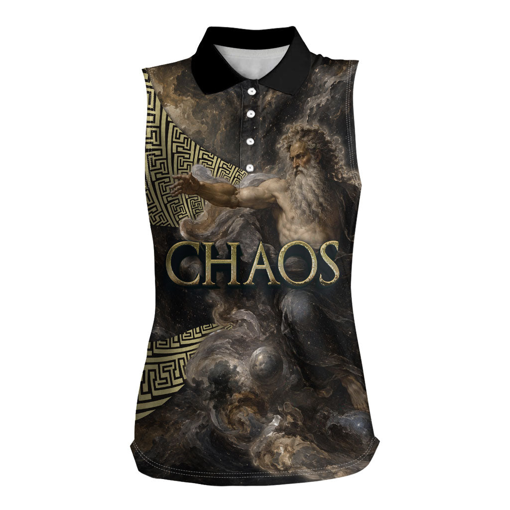 Greek God Of Chaos Women Sleeveless Polo Shirt Cosmic Nebula Classical Art Greek Key Pattern