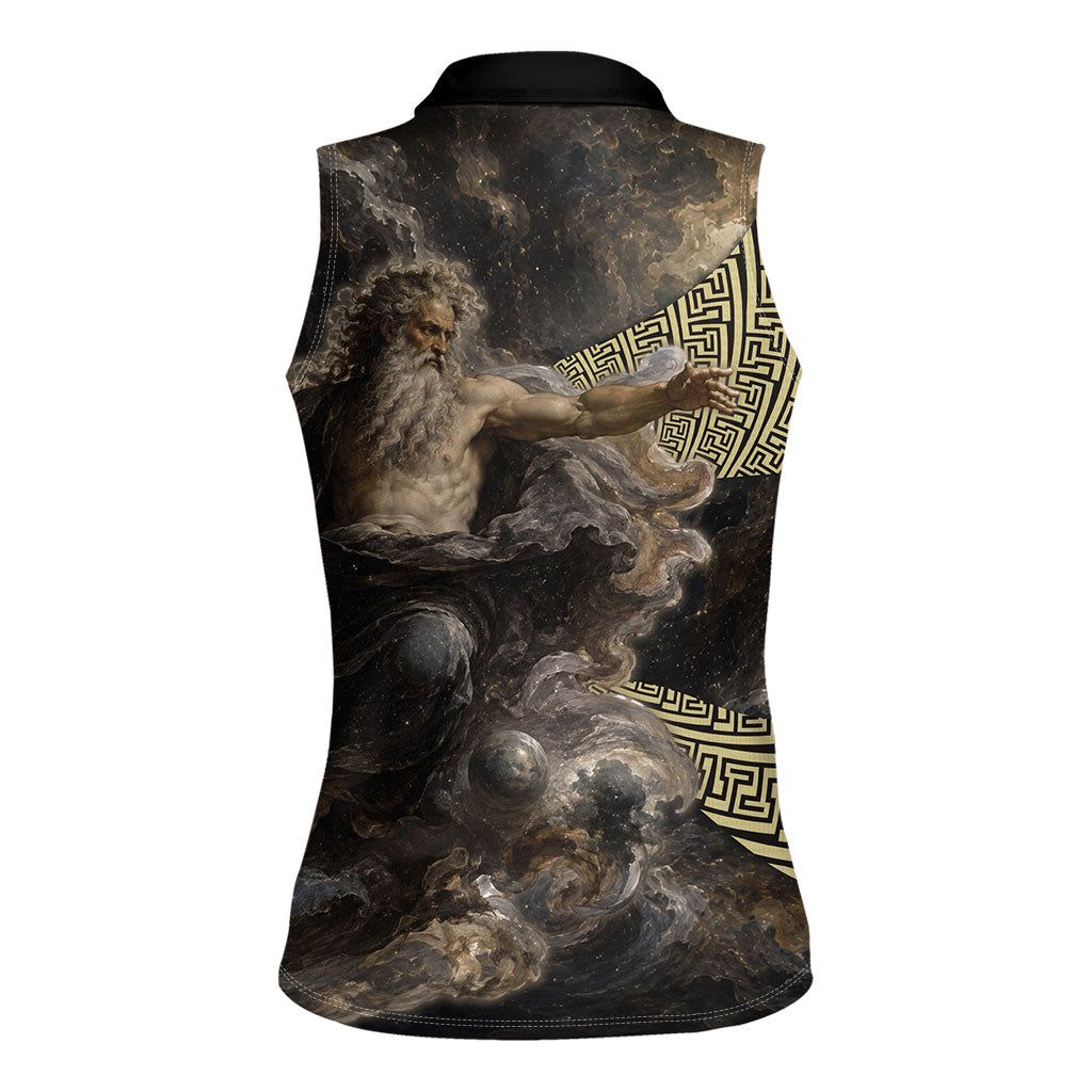 Greek God Of Chaos Women Sleeveless Polo Shirt Cosmic Nebula Classical Art Greek Key Pattern