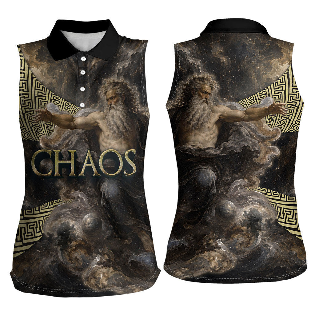 Greek God Of Chaos Women Sleeveless Polo Shirt Cosmic Nebula Classical Art Greek Key Pattern