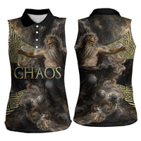 Greek God Of Chaos Women Sleeveless Polo Shirt Cosmic Nebula Classical Art Greek Key Pattern