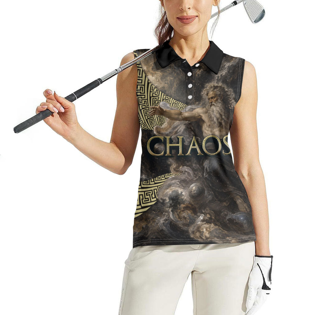 Greek God Of Chaos Women Sleeveless Polo Shirt Cosmic Nebula Classical Art Greek Key Pattern