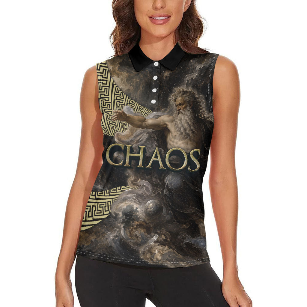 Greek God Of Chaos Women Sleeveless Polo Shirt Cosmic Nebula Classical Art Greek Key Pattern