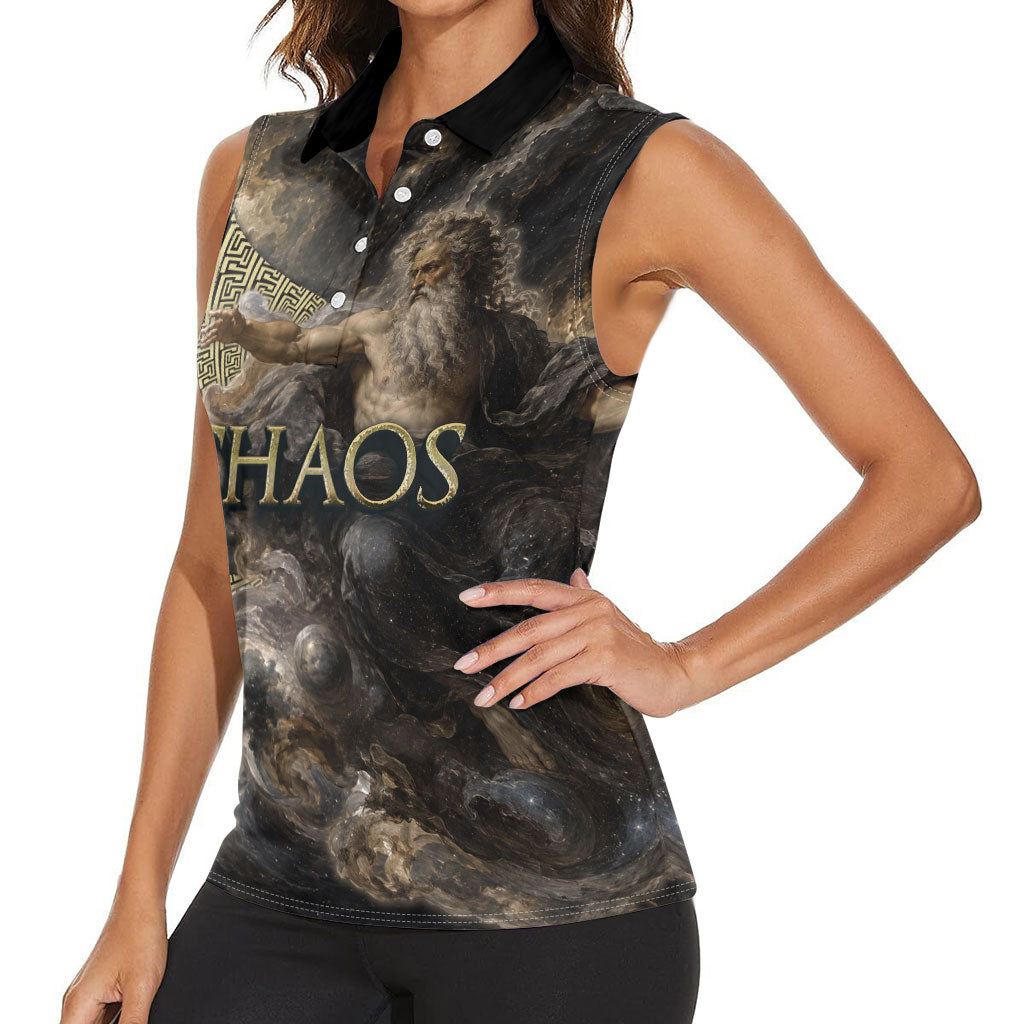 Greek God Of Chaos Women Sleeveless Polo Shirt Cosmic Nebula Classical Art Greek Key Pattern